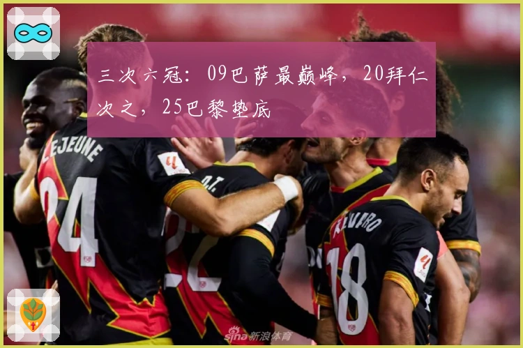 三次六冠：09巴萨最巅峰，20拜仁次之，25巴黎垫底